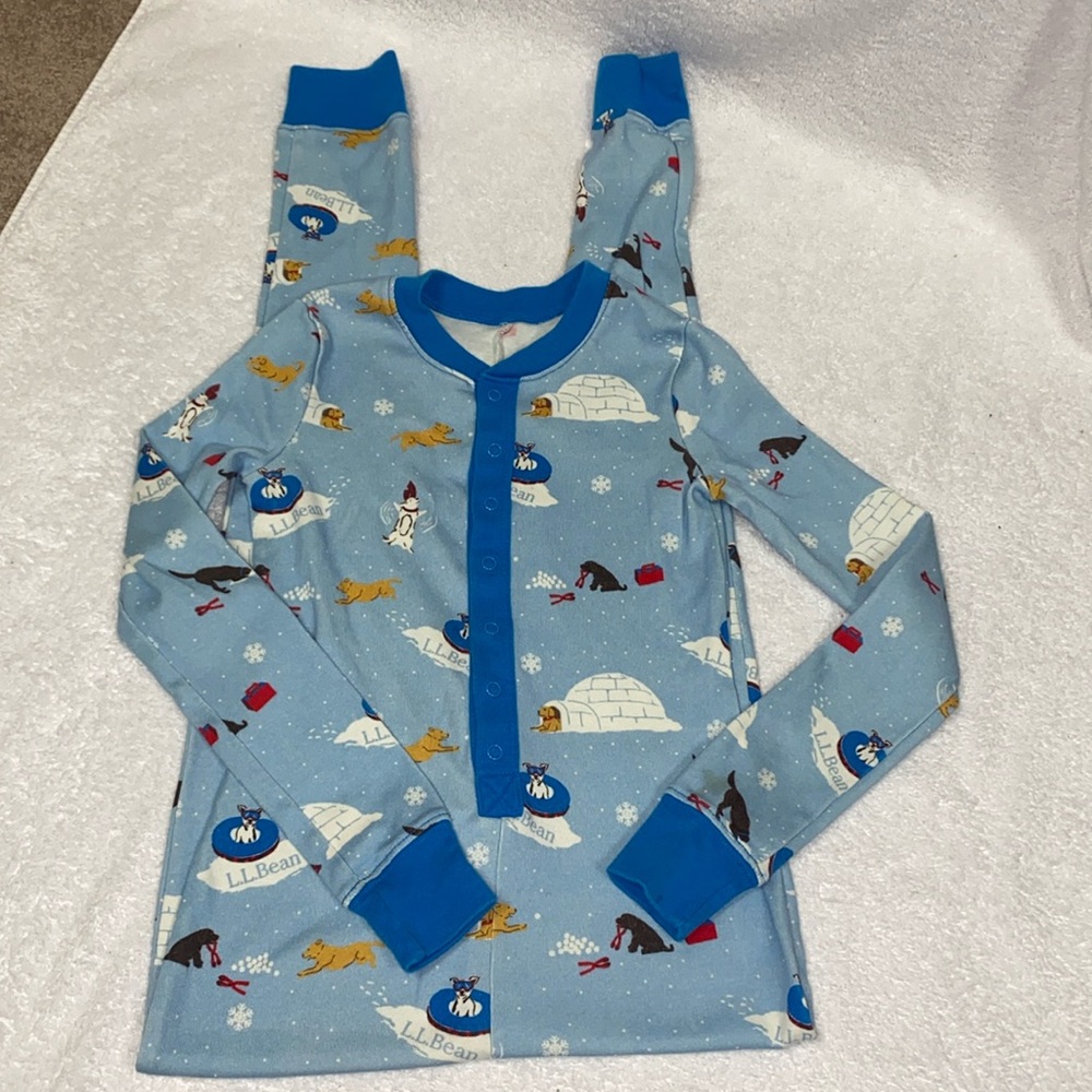 Ll bean organic union suit snug fit snow dog print size 10